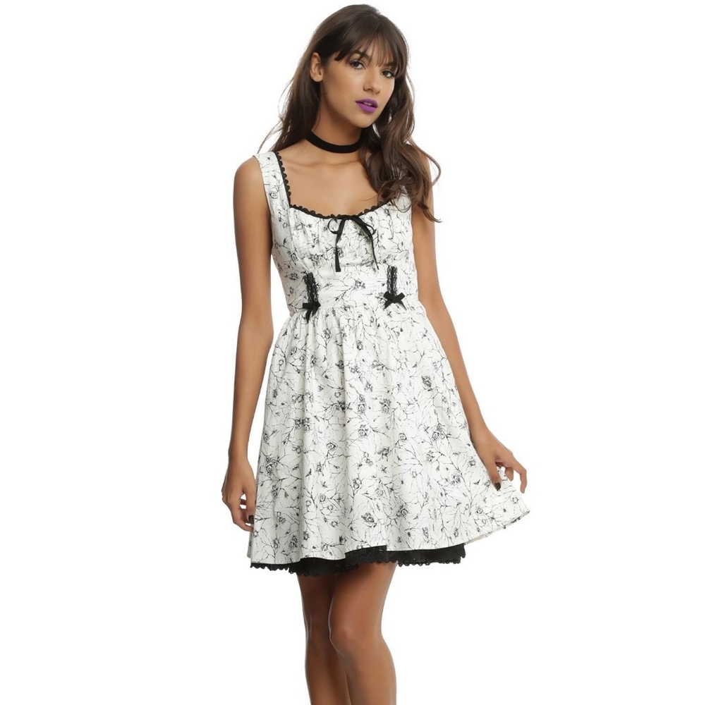 Ivory & Black Bug Print Fit & Flare Dress